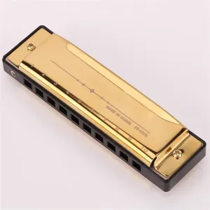 10-hole C blues harmonica for beginners to practice blues harmonica(Gold)