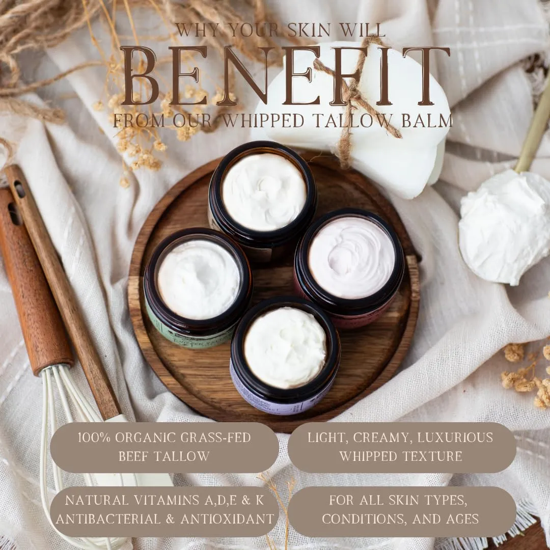 100% Grass-Fed Whipped Tallow Balm-Organic Raw Manuka Honey & Organic Jojoba Oil, Face and Body Moisturizer for Dry, Sensitive Skin, Eczema (Lavender Honey)