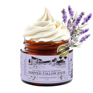 100% Grass-Fed Whipped Tallow Balm-Organic Raw Manuka Honey & Organic Jojoba Oil, Face and Body Moisturizer for Dry, Sensitive Skin, Eczema (Lavender Honey)