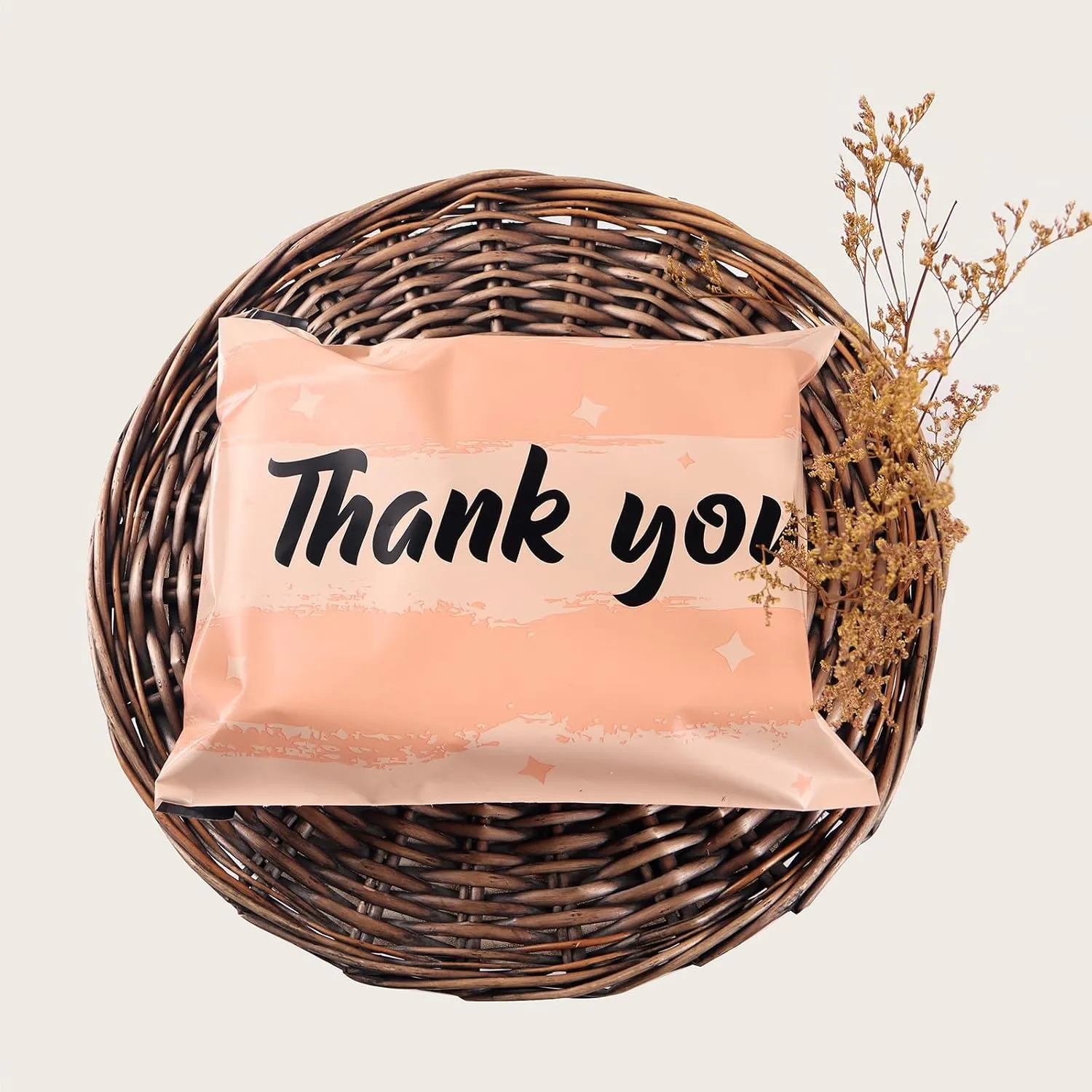 10x13 Inch TONESPAC 100 Pack 3.15Mil Poly Mailers Designed Shipping Bags, Self-Sealing Shipping Envelopes for Small Business, Waterproof Poly Mailing Bags -Thank You (Peach Pink)