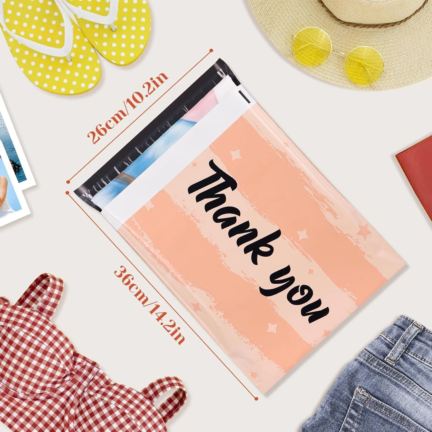 10x13 Inch TONESPAC 100 Pack 3.15Mil Poly Mailers Designed Shipping Bags, Self-Sealing Shipping Envelopes for Small Business, Waterproof Poly Mailing Bags -Thank You (Peach Pink)