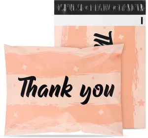 10x13 Inch TONESPAC 100 Pack 3.15Mil Poly Mailers Designed Shipping Bags, Self-Sealing Shipping Envelopes for Small Business, Waterproof Poly Mailing Bags -Thank You (Peach Pink)