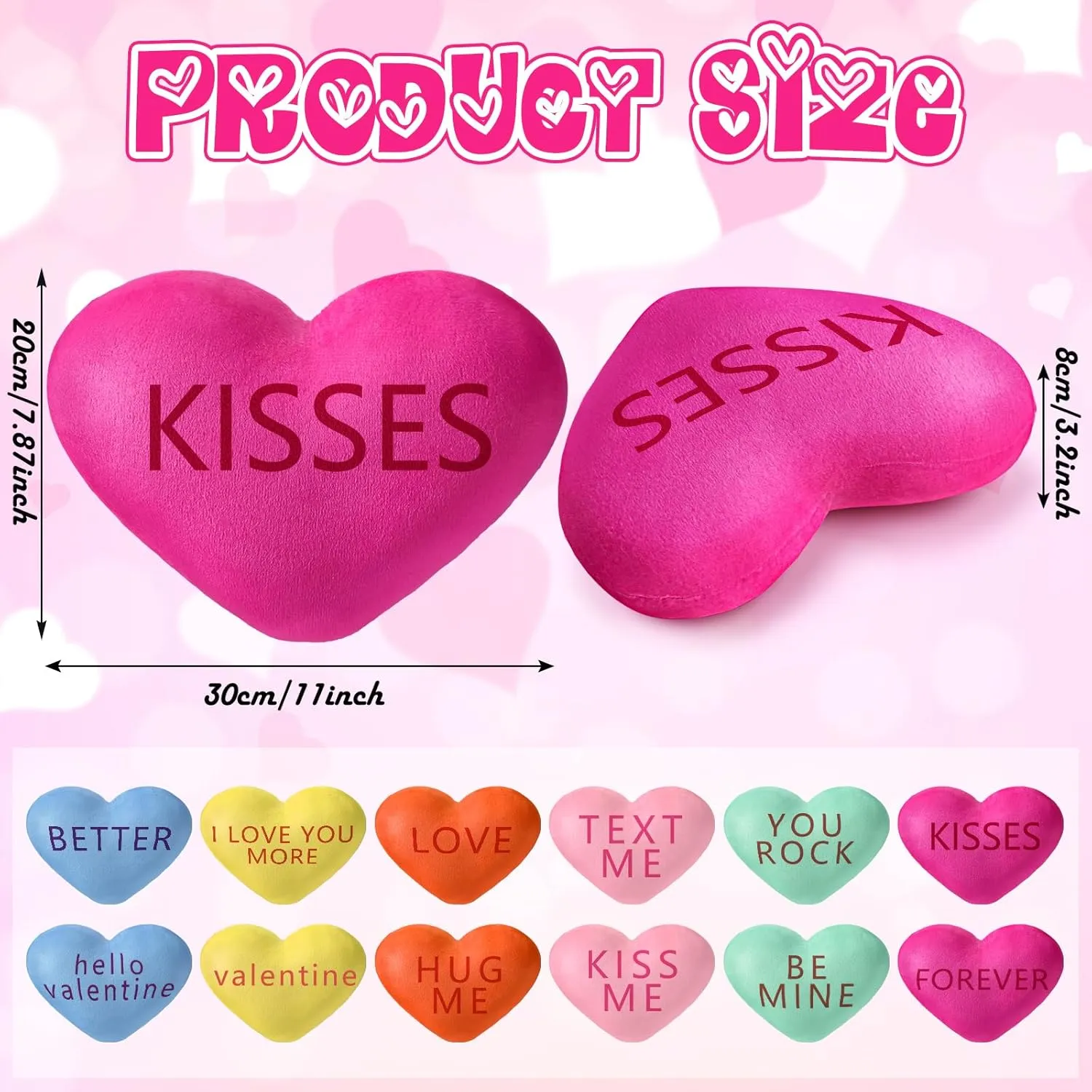 12 Pcs Valentine's Day Plush Throw Pillow Conversation Heart Pillow Galentine Love Heart Stuffed Toy for Living Room Car Valentine's Day Gifts Supplies Decoration(11 Inch)