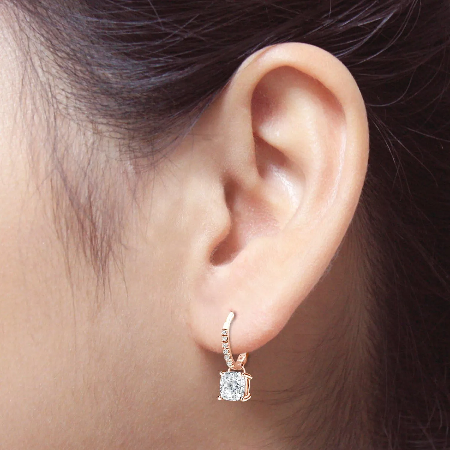 14k Gold Dangle 4-Prong Basket Cushion-cut Diamond Earrings (1/2-2 ct, H-I, I1-I2) Lever-Backs