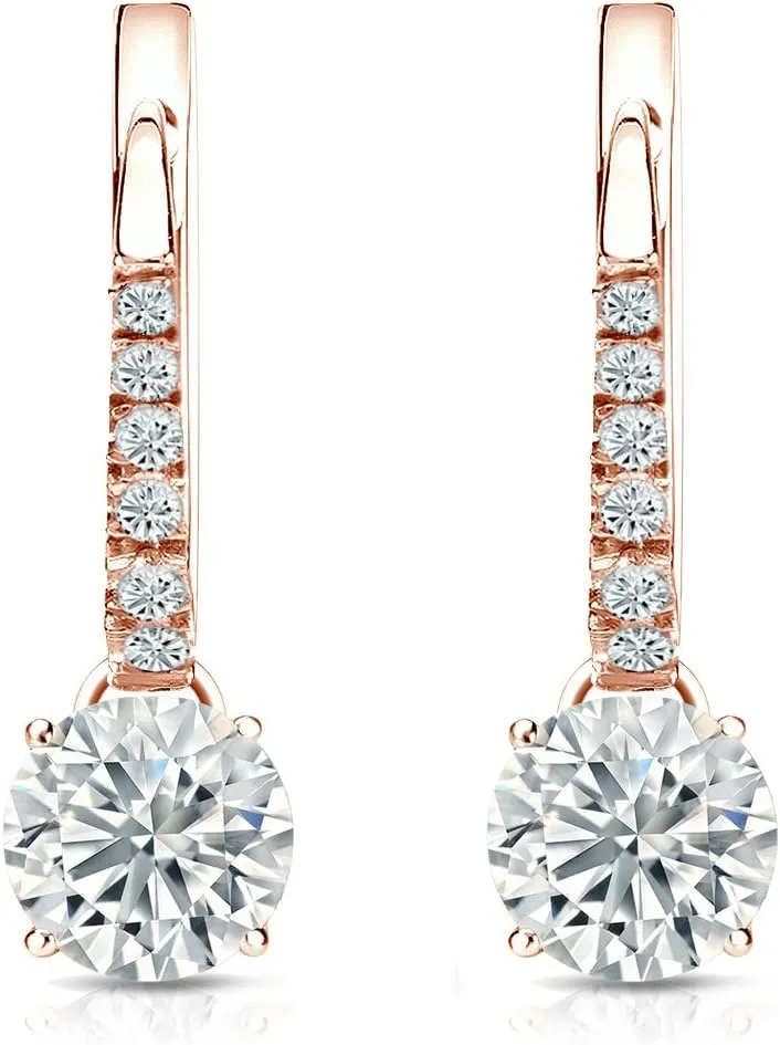 14k Rose Gold Round-cut Diamond 4-Prong Basket Dangle Earrings (1/4-2 ct, O. White, I1-I2) Lever-Back