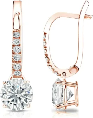 14k Rose Gold Round-cut Diamond 4-Prong Basket Dangle Earrings (1/4-2 ct, O. White, I1-I2) Lever-Back