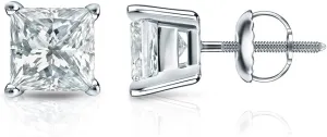 14k White Gold 4-Prong Basket Princess-Cut Diamond Stud Earring (1/2 cttw, G-H Color, VS2-SI1 Clarity) SB