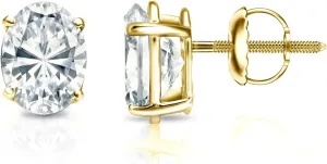 14k Yellow Gold 4-Prong Basket Oval Diamond Stud Earrings (0.60 cttw, H-I Color, I1-I2 Clarity) SB