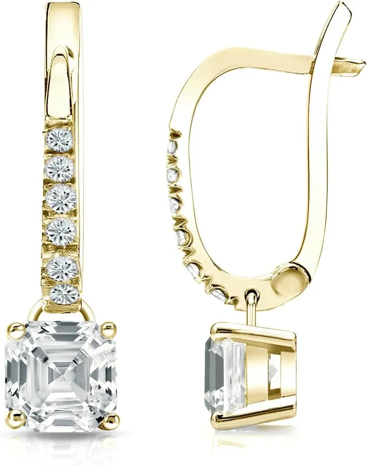 14k Yellow Gold Asscher Diamond Dangle 4-Prong Basket Earrings (1/2-2 cttw, White, SI2-I1) Lever-Back