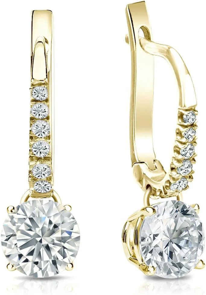 14k Yellow Gold Round-cut Diamond 4-Prong Basket Dangle Earrings (1/4-2 ct, O. White, I1-I2) Lever-Back