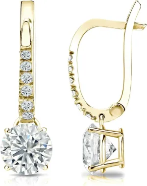 14k Yellow Gold Round-cut Diamond 4-Prong Basket Dangle Earrings (1/4-2 ct, O. White, I1-I2) Lever-Back