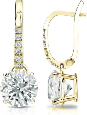14k Yellow Gold Round-cut Diamond 4-Prong Basket Dangle Earrings (1/4-2 ct, White, I1-I2) Lever-Back