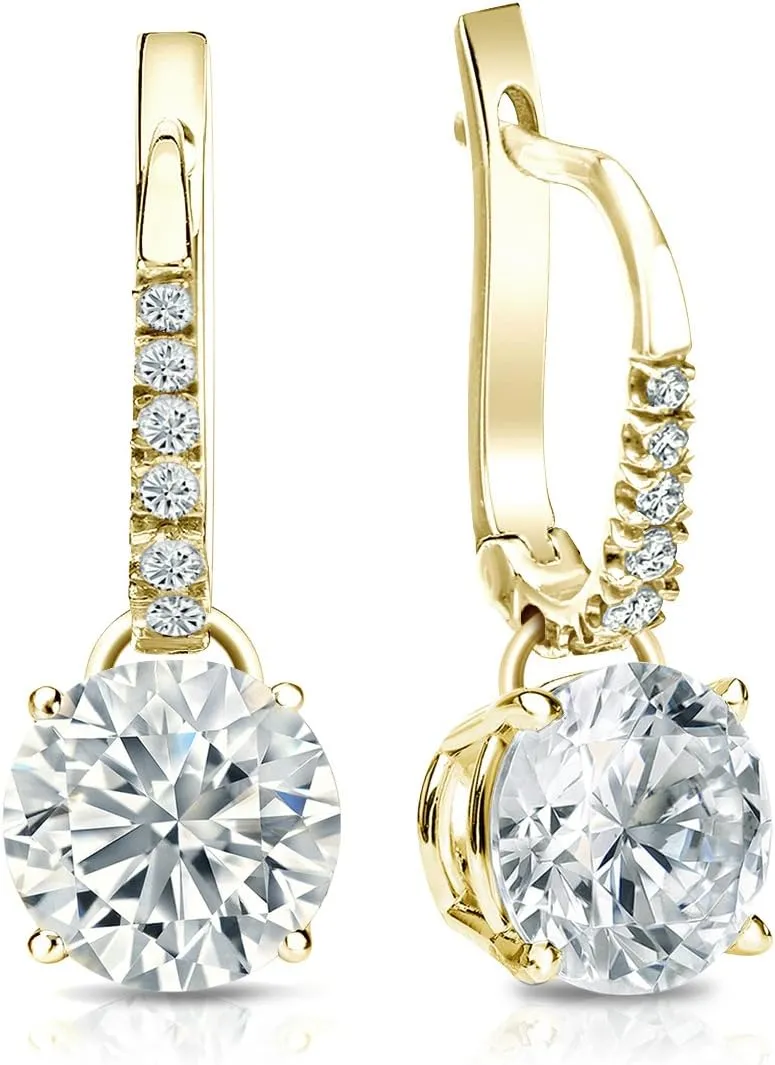 14k Yellow Gold Round-cut Diamond 4-Prong Basket Dangle Earrings (1/4-2 ct, White, I1-I2) Lever-Back