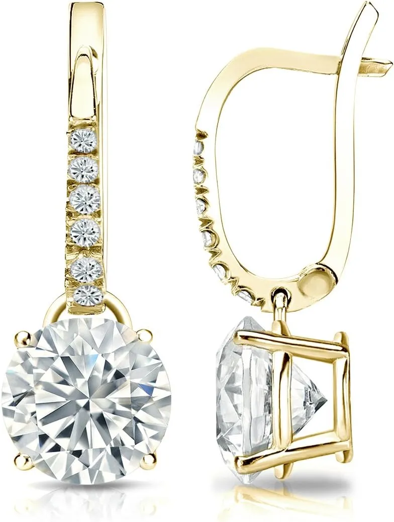 14k Yellow Gold Round-cut Diamond 4-Prong Basket Dangle Earrings (1/4-2 ct, White, I1-I2) Lever-Back