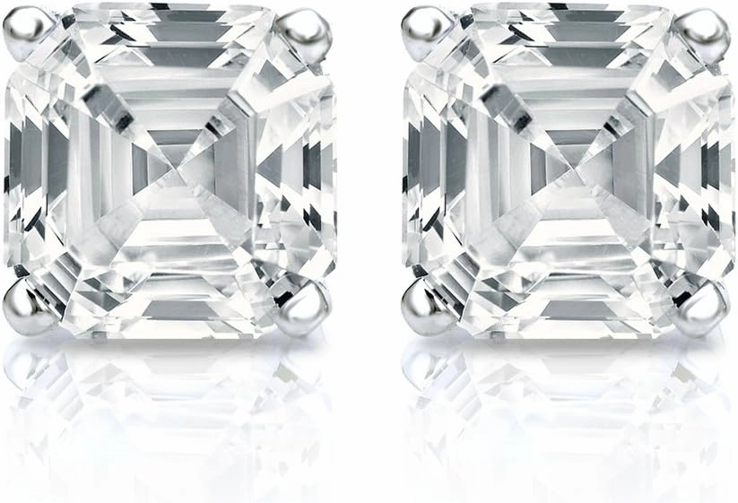 14k Gold 4-Prong Basket Asscher Diamond Stud Earrings(1/2-2ct,G-H,SI1-SI2) Screw-Back