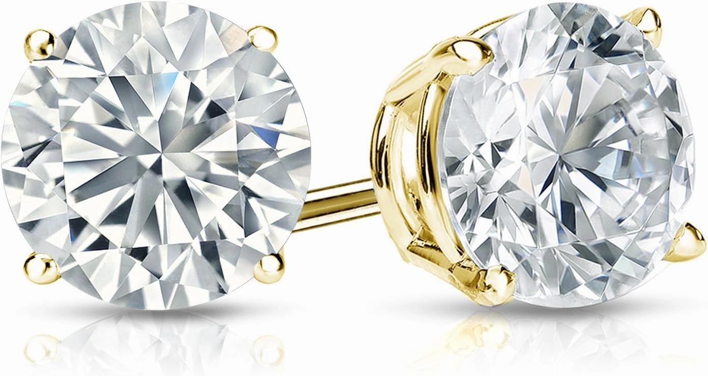 14k Gold 4-Prong Basket Round Diamond Men's Stud Earrings (1/4-2 ct, G-H, SI1-SI2) Screw-Backs