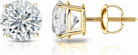 14k Gold 4-Prong Basket Round Diamond Men's Stud Earrings (1/4-2 ct, G-H, SI1-SI2) Screw-Backs