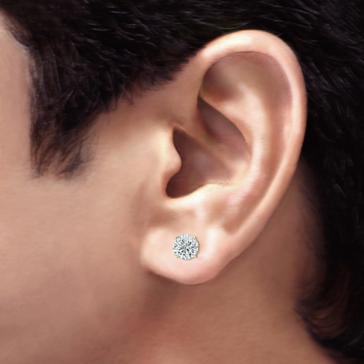 14k Gold 4-Prong Basket Round Diamond Men's Stud Earrings (1/4-2 ct, G-H, SI1-SI2) Screw-Backs