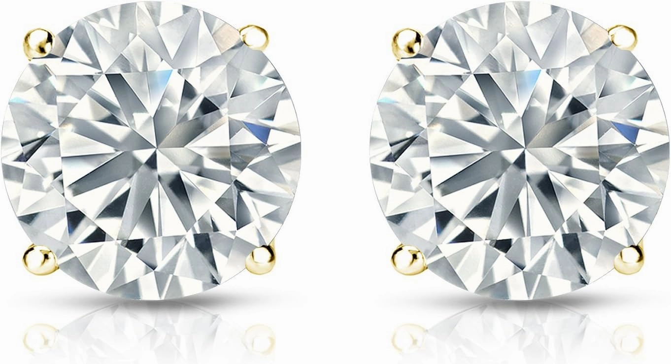14k Gold 4-Prong Basket Round Diamond Men's Stud Earrings (1/4-2 ct, G-H, SI1-SI2) Screw-Backs