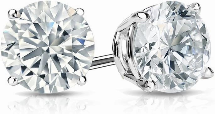 14k Gold 4-Prong Basket Round Diamond Men's Stud Earrings (1/4-2 ct, H-I, I1-I2) Screw-Backs