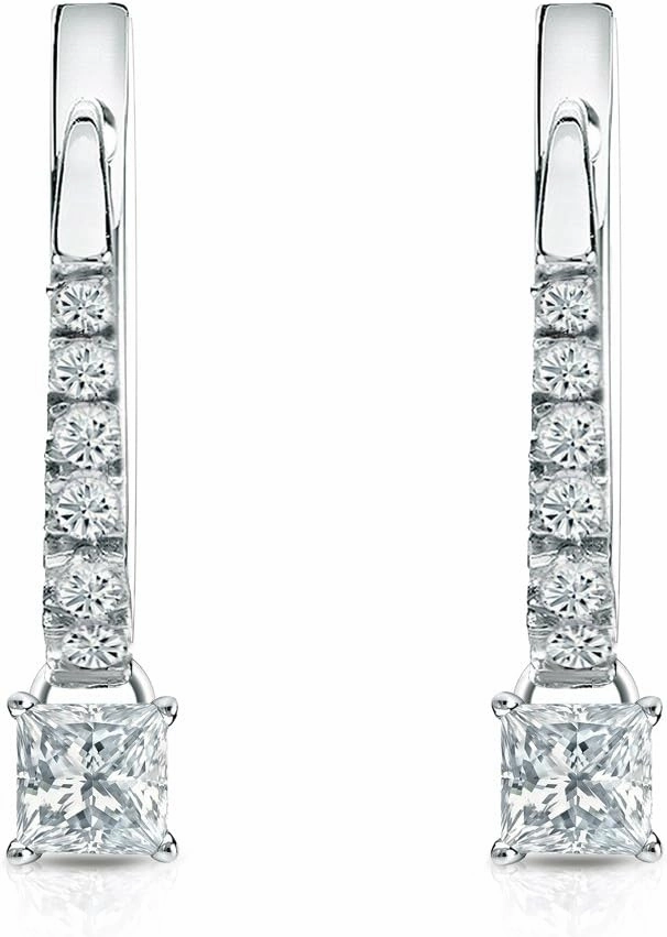 14k Gold Dangle 4-Prong Basket Princess-cut Diamond Earrings (1/2-3 ct, H-I, I1-I2) Lever-Backs