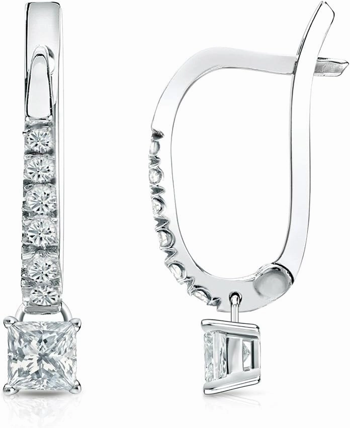14k Gold Dangle 4-Prong Basket Princess-cut Diamond Earrings (1/2-3 ct, H-I, I1-I2) Lever-Backs