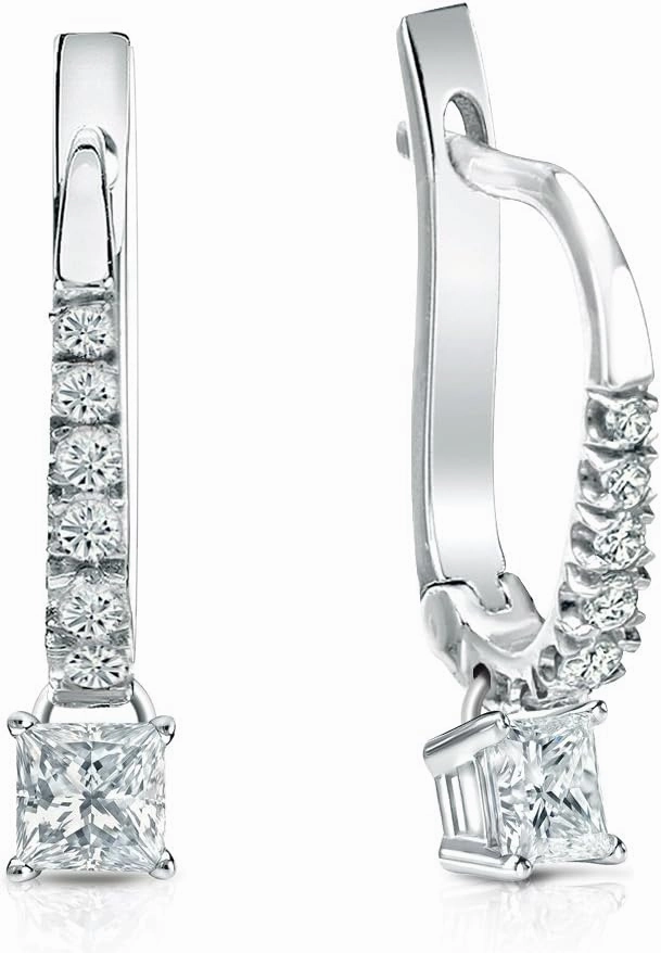14k Gold Dangle 4-Prong Basket Princess-cut Diamond Earrings (1/2-3 ct, H-I, I1-I2) Lever-Backs