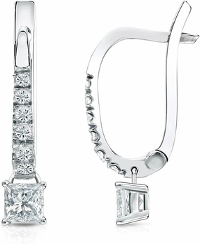 14k Gold Dangle 4-Prong Basket Princess-cut Diamond Earrings (1/2-3 ct, H-I, I1-I2) Lever-Backs