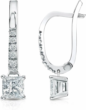 14k Gold Dangle 4-Prong Basket Princess-cut Diamond Earrings (1/2-3 ct, H-I, SI2-I1) Lever-Backs