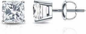 14k White Gold 4-Prong Basket Cushion Cut Diamond Stud Earrings (1/2 cttw, G-H, VS2-SI1) screw-backs