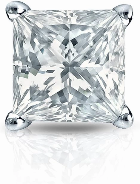 14k White Gold 4-Prong Basket Princess-cut Diamond Men SINGLE STUD Earring (1/8-1ct,G-H,VS2-SI1) Push-Back