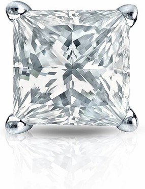 14k White Gold 4-Prong Basket Princess-cut Diamond Men SINGLE STUD Earring (1/8-1ct,G-H,VS2-SI1) Push-Back