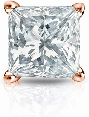 14k White Gold 4-Prong Basket Princess-cut Diamond Men SINGLE STUD Earring (1/8-1ct,H-I,I1-I2) Push-Back