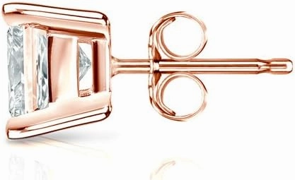 14k White Gold 4-Prong Basket Princess-cut Diamond Men SINGLE STUD Earring (1/8-1ct,H-I,I1-I2) Push-Back
