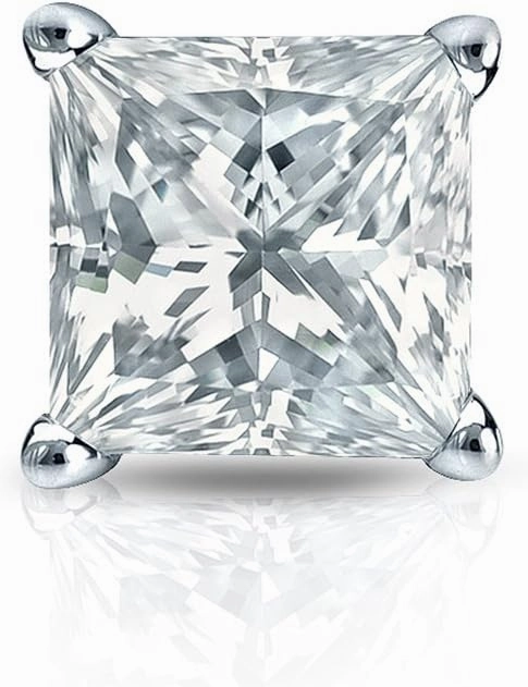 14k White Gold 4-Prong Basket Princess-cut Diamond Men SINGLE STUD Earring (1/8-1ct,H-I,I1-I2) Screw-Back
