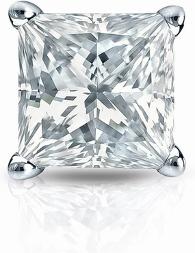 14k White Gold 4-Prong Basket Princess-cut Diamond Men SINGLE STUD Earring (1/8-1ct,H-I,I1-I2) Screw-Back