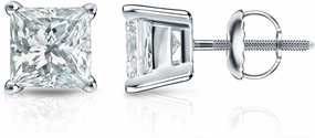 14k White Gold 4-Prong Basket Princess-Cut Diamond Stud Earring (0.60 cttw, H-I Color, SI2-I1 Clarity) SB