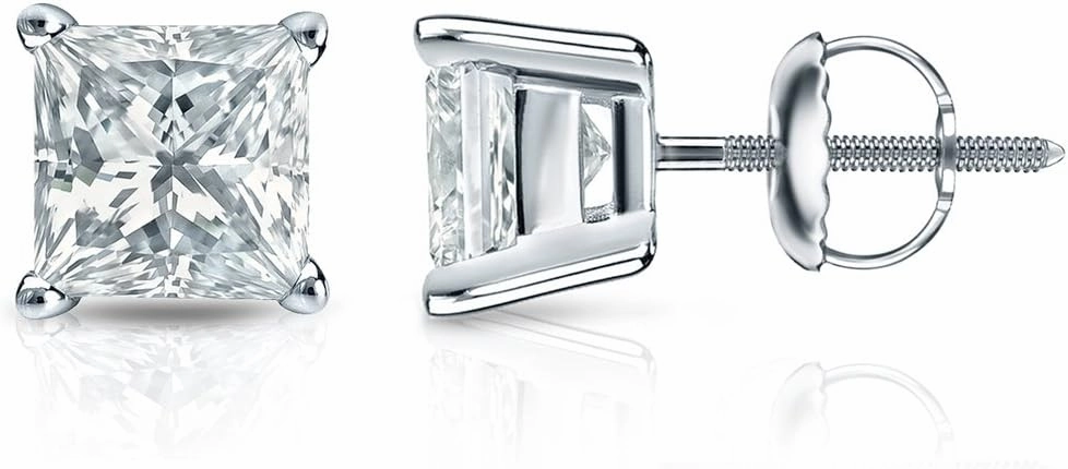 14k White Gold 4-Prong Basket Princess-Cut Diamond Stud Earring (0.60 cttw, H-I Color, SI2-I1 Clarity) SB