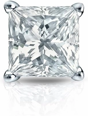 14k White Gold 4-Prong Basket Princess Diamond SINGLE STUD Earring (1/8-1ct,H-I,SI2-I1) Screw-Back