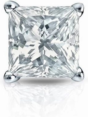14k White Gold 4-Prong Basket Princess Diamond SINGLE STUD Earring (1/8-1ct,H-I,SI2-I1) Screw-Back