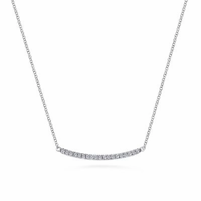 14K White Gold Diamond Pavé  Curved Bar Necklace
