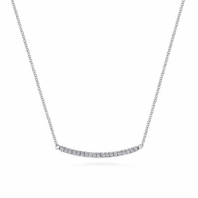 14K White Gold Diamond Pavé  Curved Bar Necklace