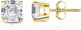 14k Yellow Gold 4-Prong Basket Asscher Diamond Men Stud Earrings (1/2-2ct,White,SI2-I1) Push-Back