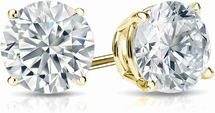 14k Yellow Gold 4-Prong Basket Round Men Diamond Stud Earrings (1/4-2 ct, O.White, I1-I2) Push-Back