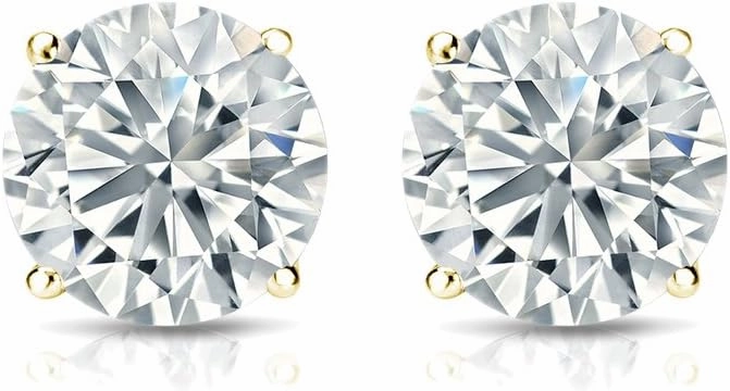 14k Yellow Gold 4-Prong Basket Round Men Diamond Stud Earrings (1/4-2 ct, O.White, I1-I2) Push-Back