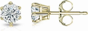 14k Yellow Gold 6-Prong Basket Round Men Diamond Stud Earrings (1/4-2 ct, Good, I1-I2) Push-Back