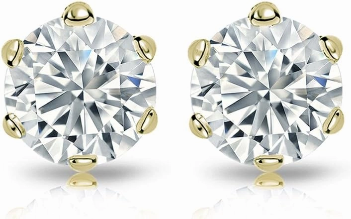 14k Yellow Gold 6-Prong Basket Round Men Diamond Stud Earrings (1/4-2 ct, Good, I1-I2) Push-Back