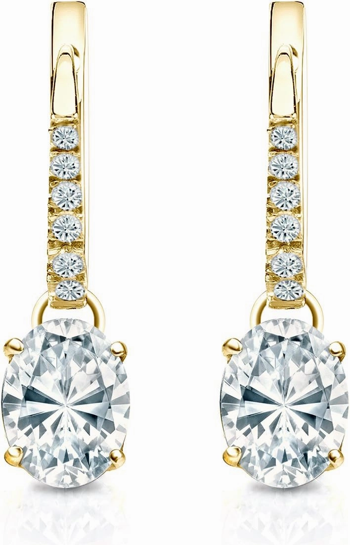14k Yellow Gold Oval-cut Diamond Dangle 4-Prong Basket Earrings (1/2-2 cttw, White, SI1-SI2) Lever-Back
