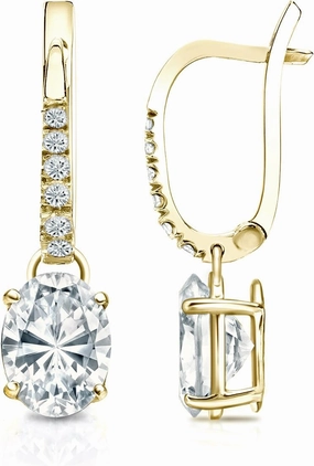 14k Yellow Gold Oval-cut Diamond Dangle 4-Prong Basket Earrings (1/2-2 cttw, White, SI1-SI2) Lever-Back