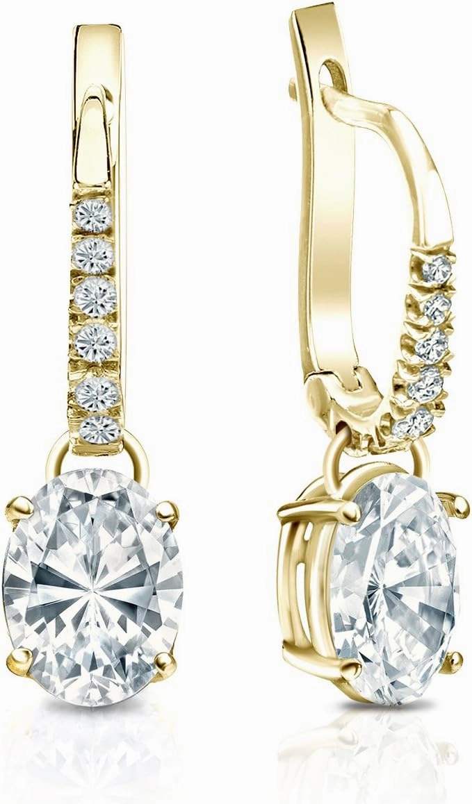 14k Yellow Gold Oval-cut Diamond Dangle 4-Prong Basket Earrings (1/2-2 cttw, White, SI1-SI2) Lever-Back